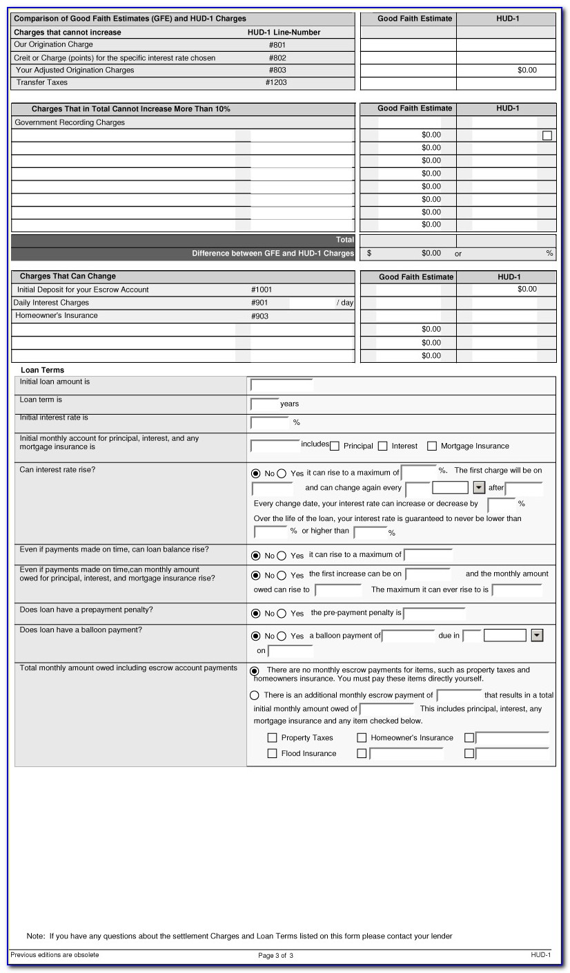 Hud 1 Settlement Form Instructions