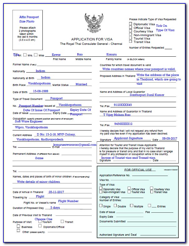 India Tourist Visa Application Form