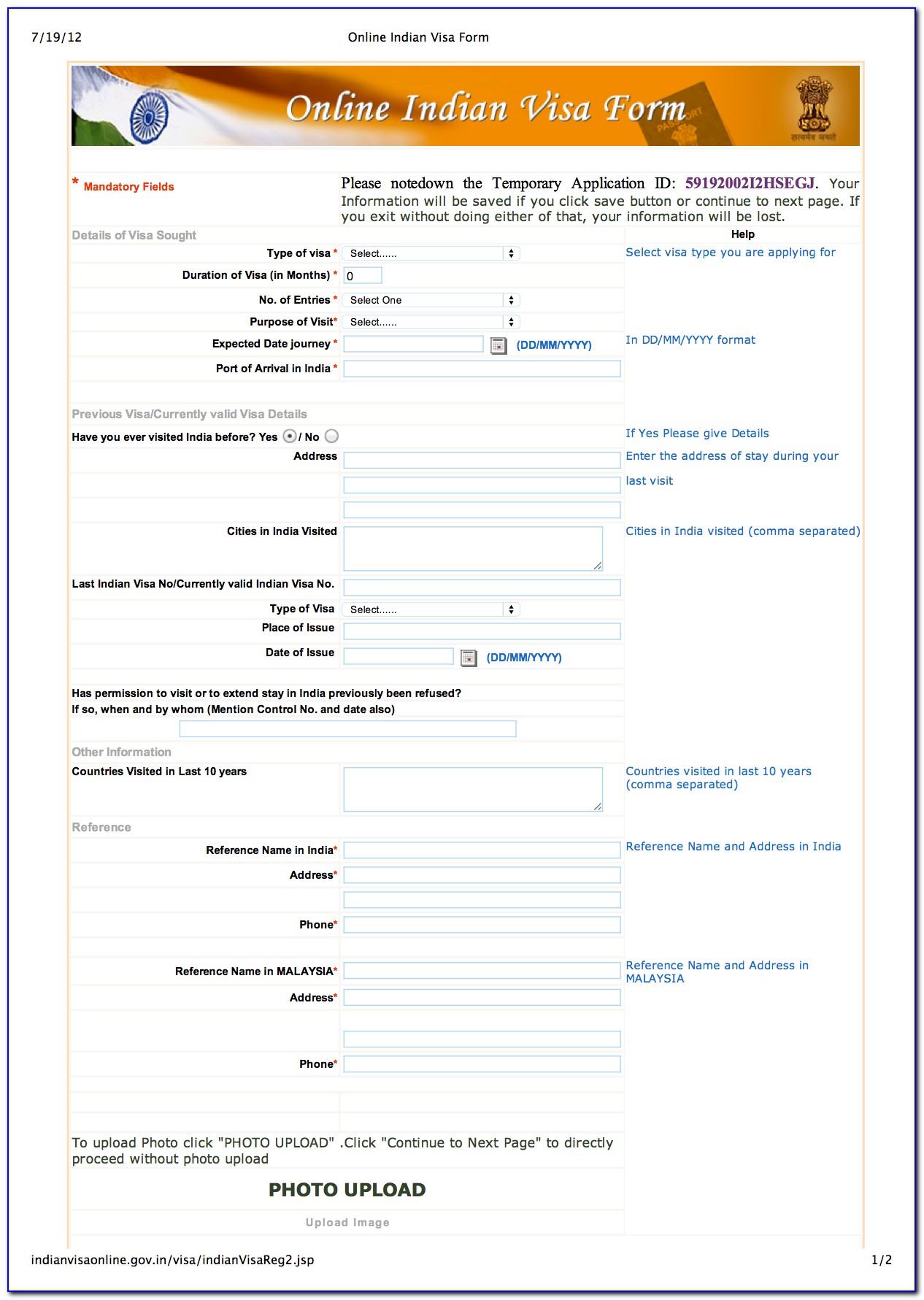 Indian Visa Application Form Online Malaysia