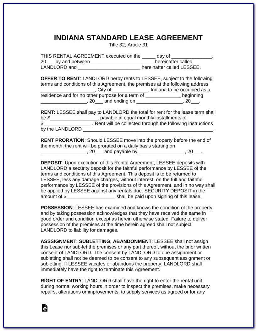 Indiana Residential Lease Agreement Form