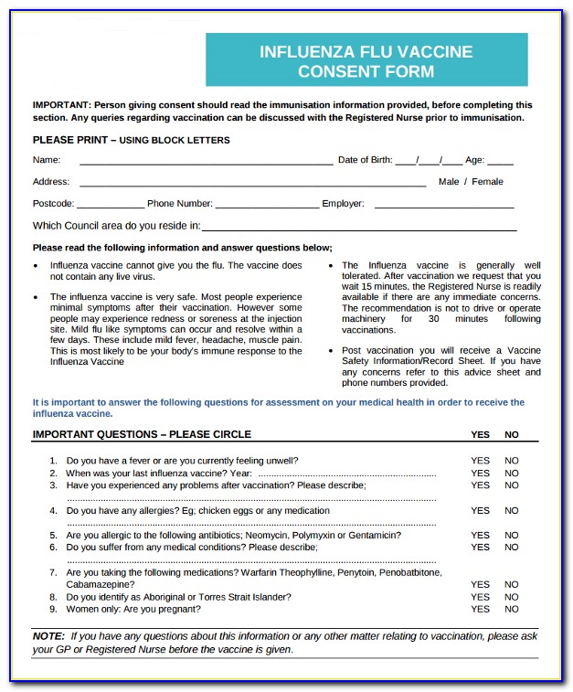 Influenza Consent Forms 2018
