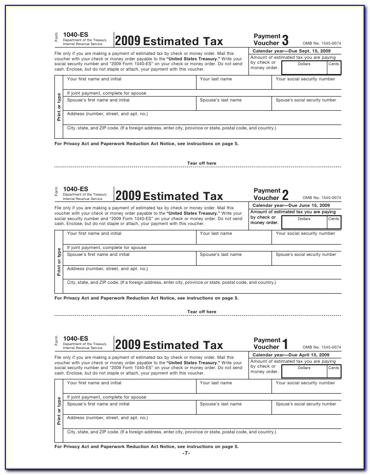 Internal Revenue Service Form 1040 Es Estimated Tax Individuals