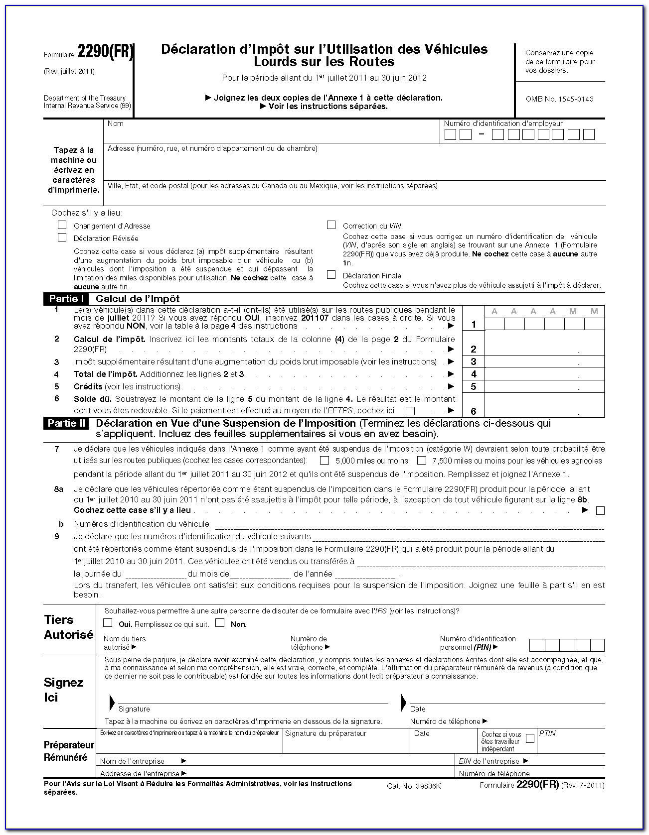 Internal Revenue Service Form 2290 Instructions