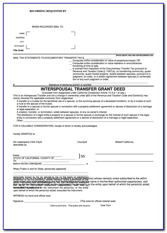 Interspousal Deed Transfer California Form