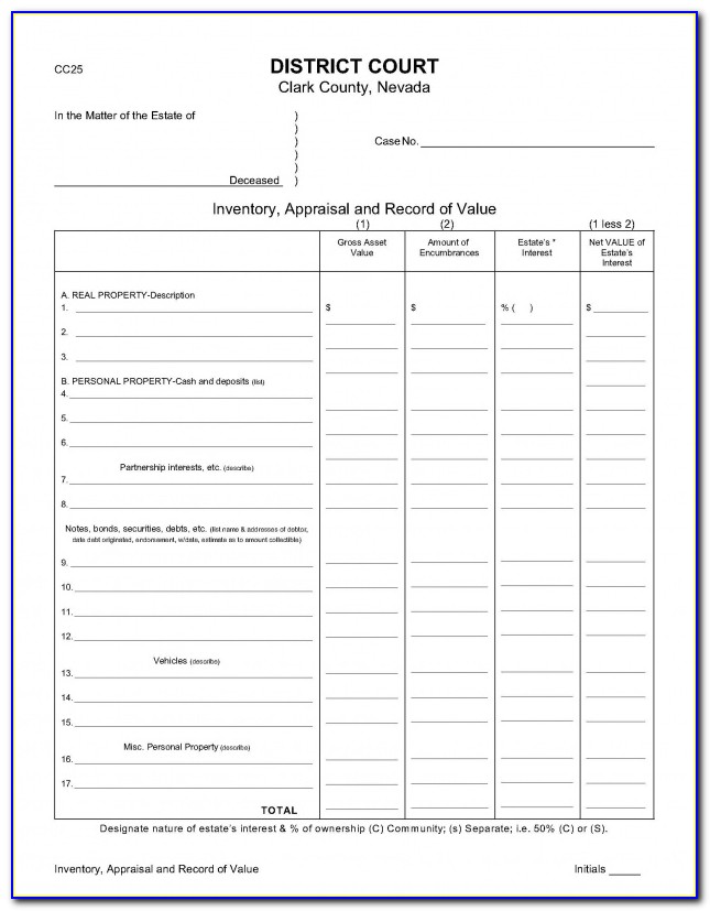 Inventory And Appraisal Form California Probate