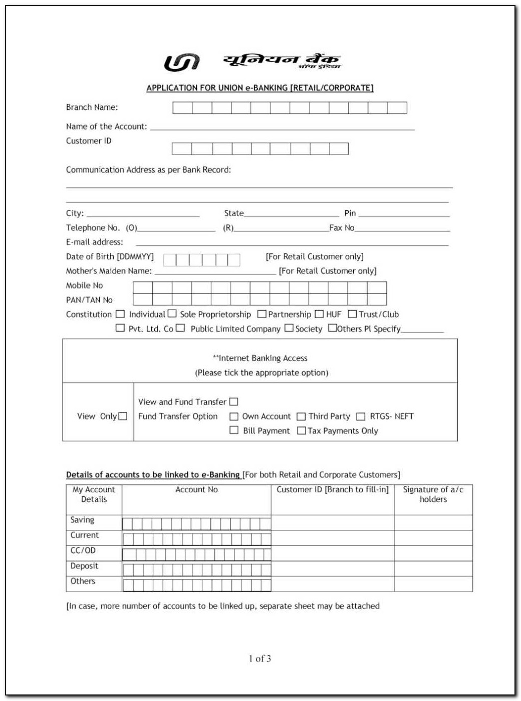 iob net banking online registration form for current account