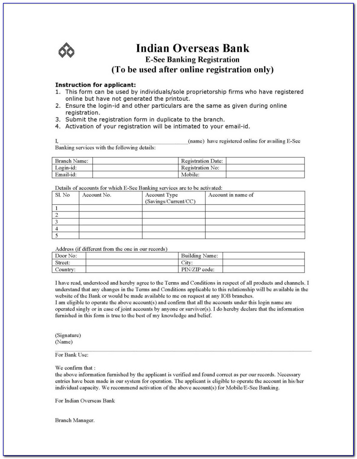 Iob Net Banking Online Registration Form Pdf