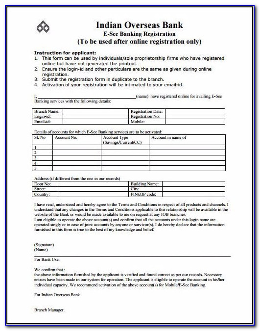 Iob Net Banking Online Registration Form