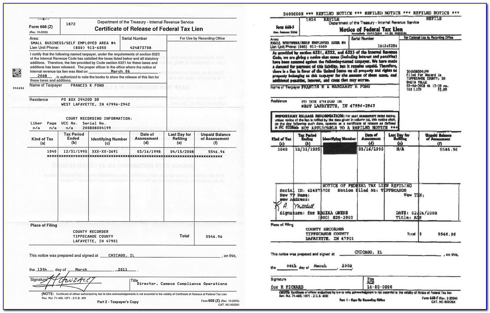 Irs Certificate Of Release Of Federal Tax Lien Form 668 Z