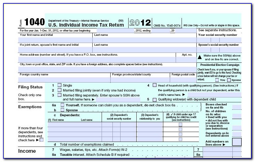 Irs Fillable Form 1040a
