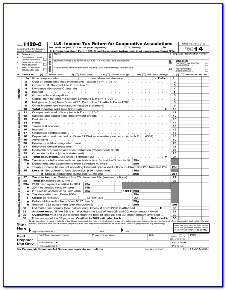 Irs Form 1120s 2014 Instructions