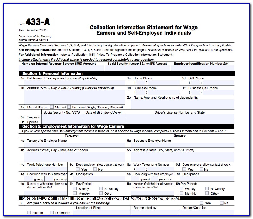 Irs Form 433 A Download