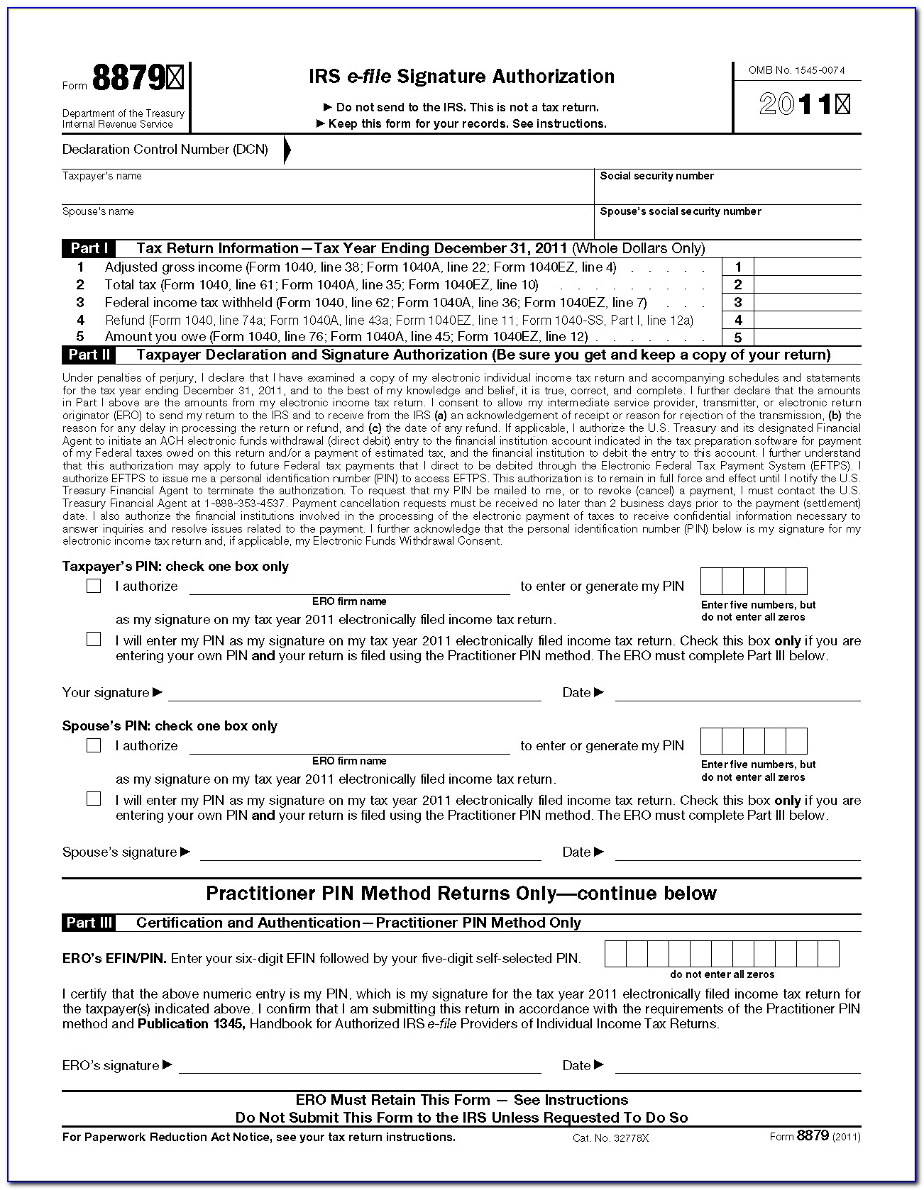 Irs Form 8879 E File Signature Authorization