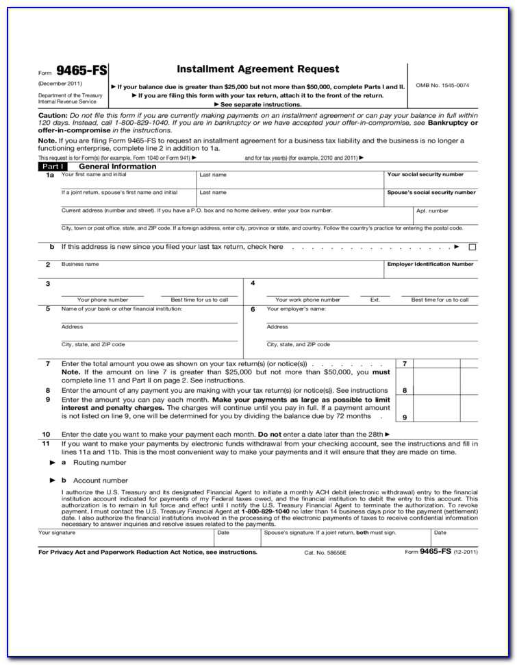 Irs Payment Form 9465