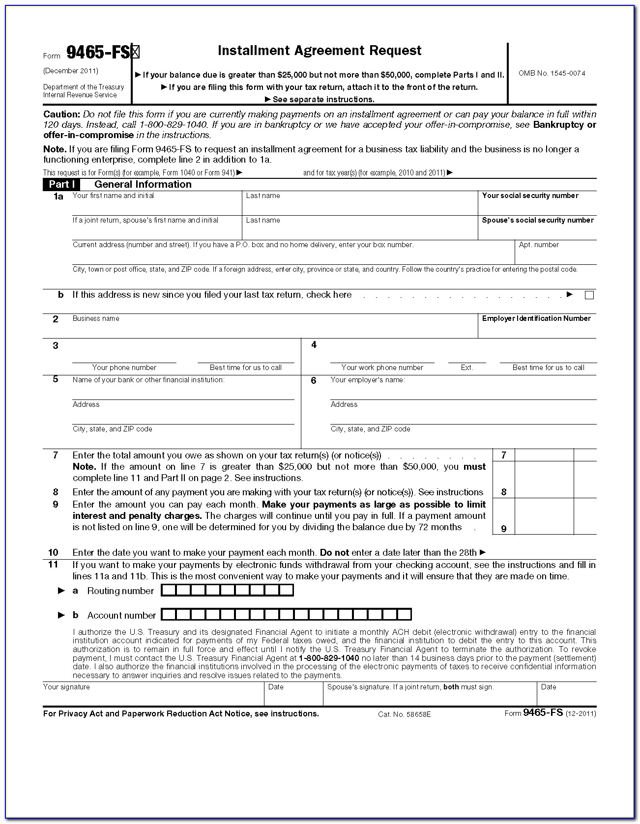 Irs Payment Plan Form 9465 Instructions