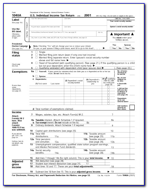 Irs Printable Forms 1040a
