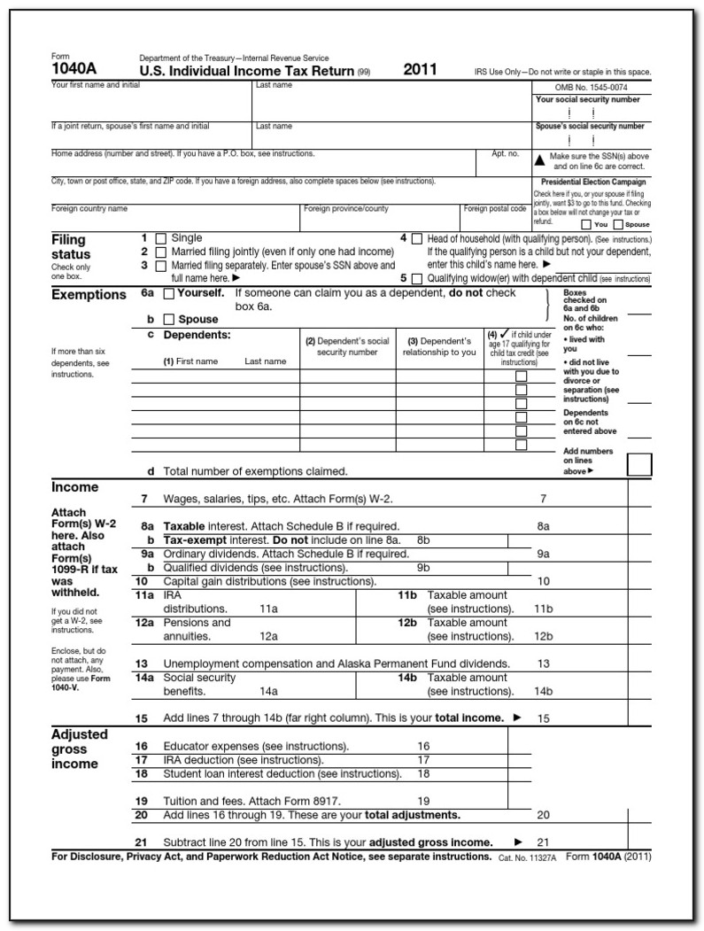 Irs Tax Form 1040a 2011