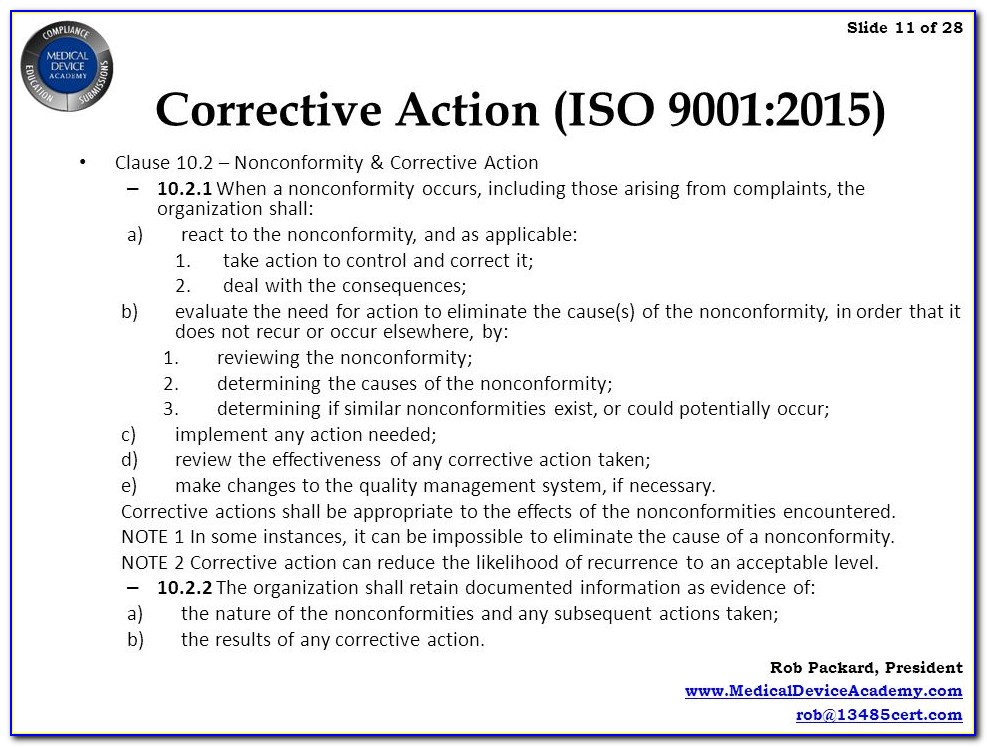 Iso 9001 Corrective Action Form Sample