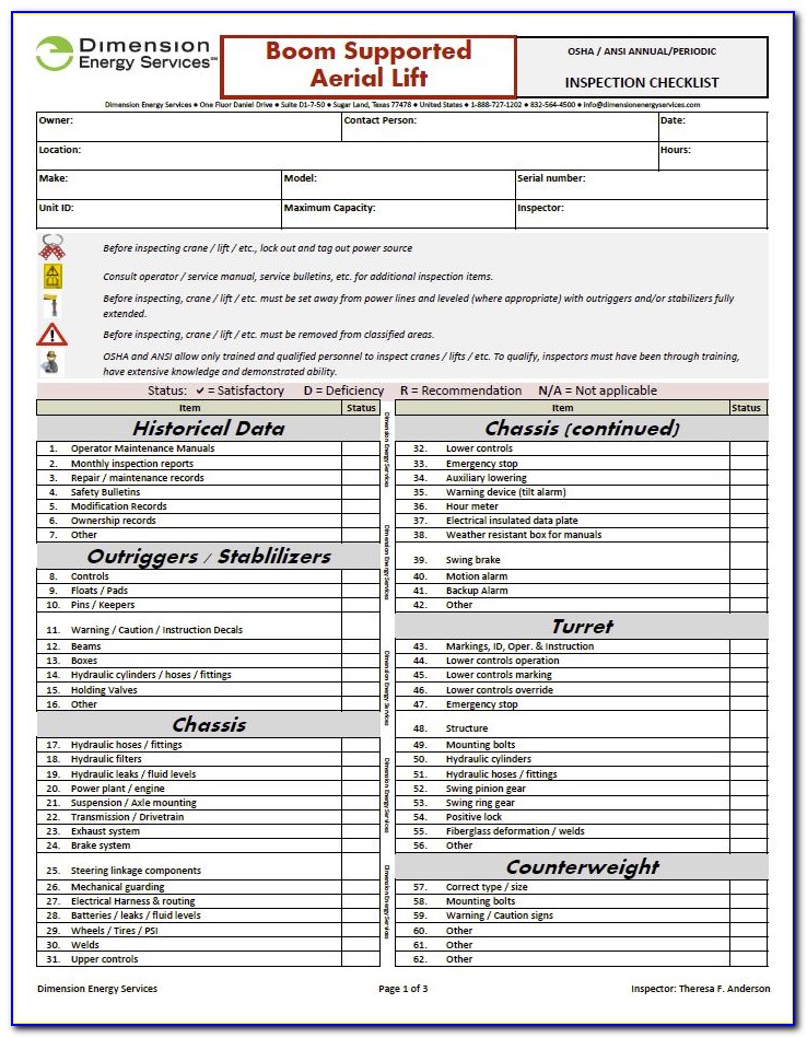 Jlg Daily Inspection Form