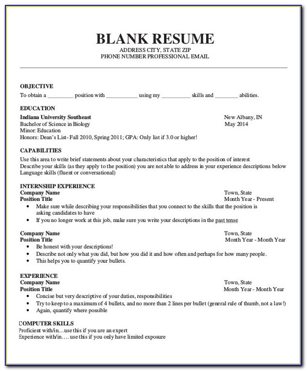 Job Resume Blank Forms
