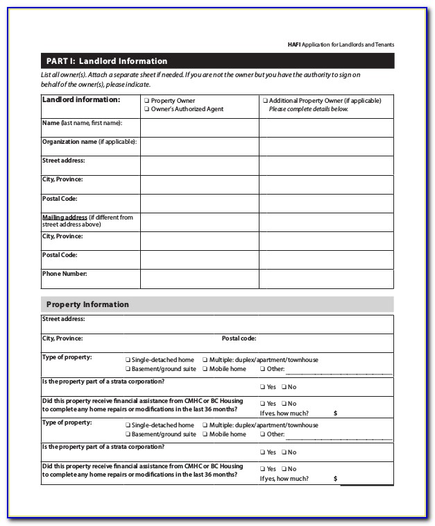 Landlord Application Forms For Tenants