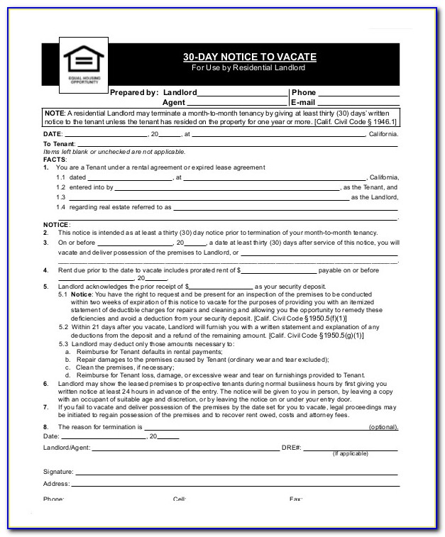 Notice To Vacate Form 9+ Free Word, Pdf Documents Download | Free Inside 30 Day Notice To Landlord California Template