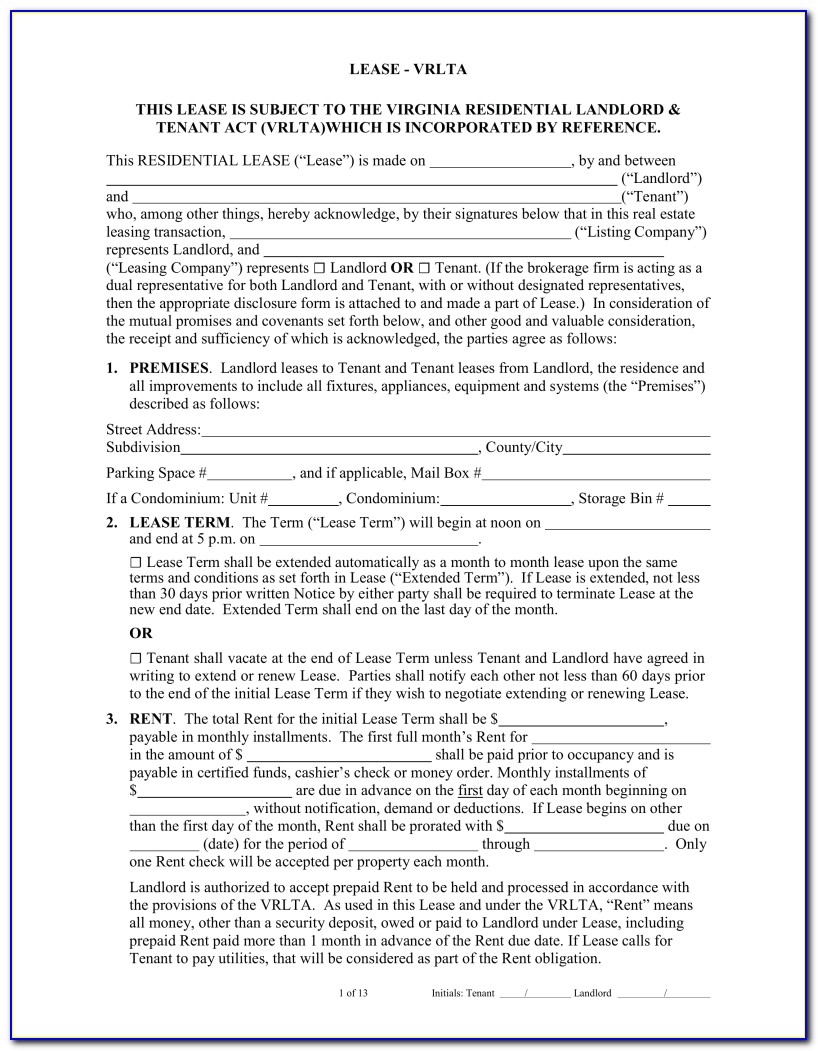 Lease Common Law Virginia Form
