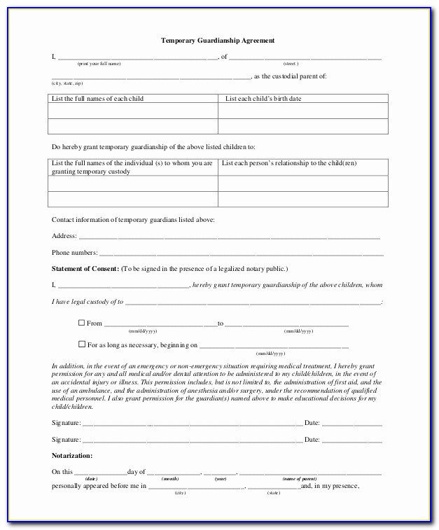 Temporary Guardianship Agreement Form Best Of Sample Temporary Guardianship Form 10 Examples In Pdf Word