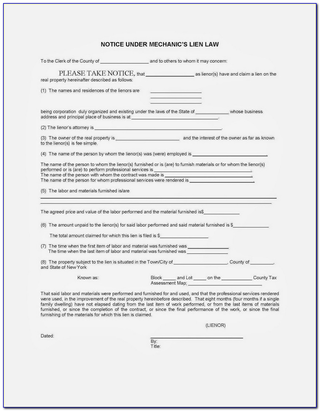 Lien Waiver Form Indiana