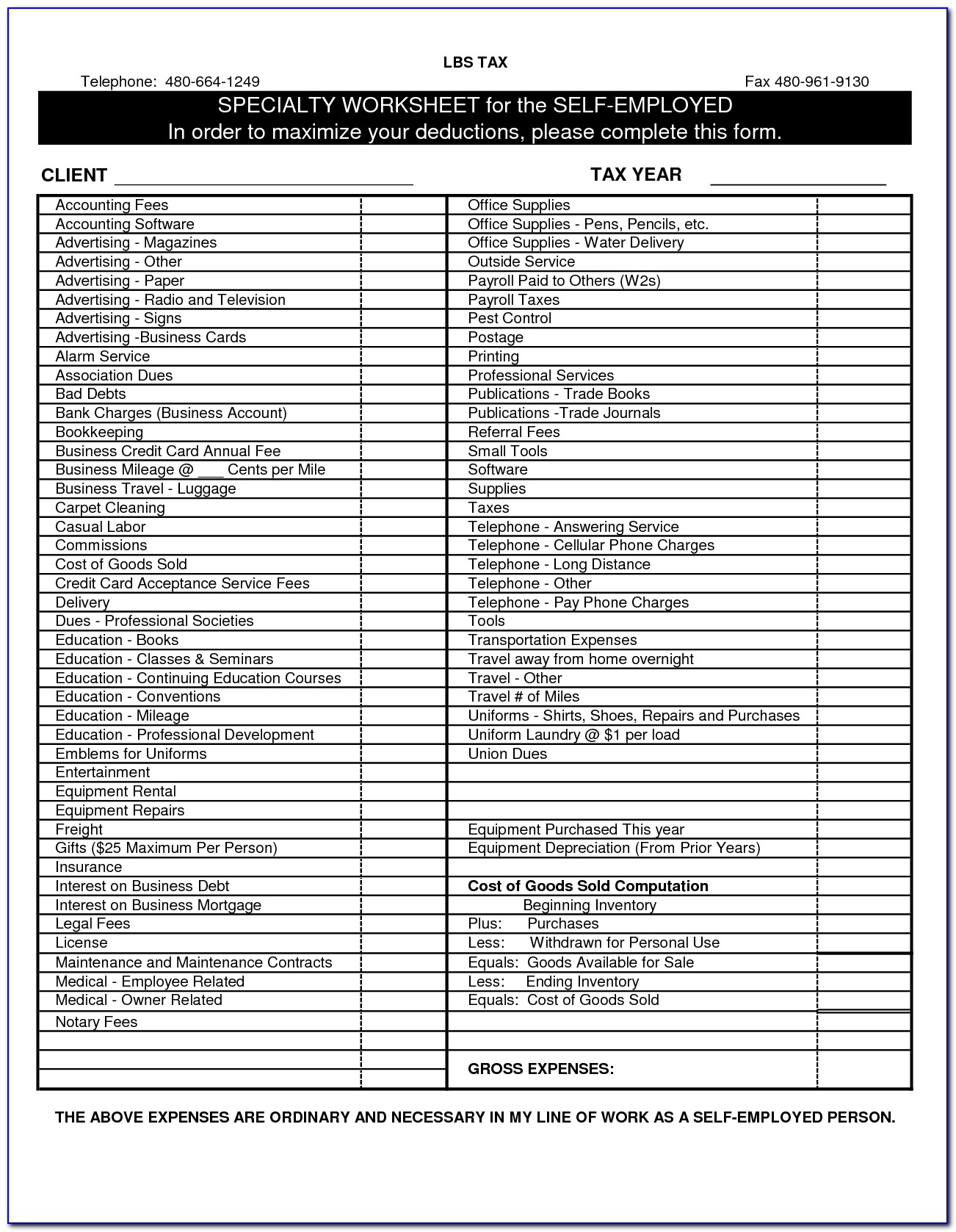 List Of Long Form Tax Deductions