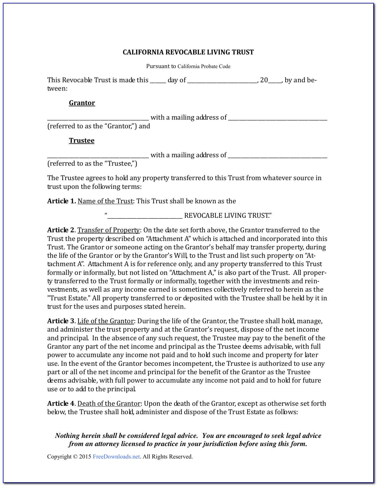 Living Trust Forms California Free Download