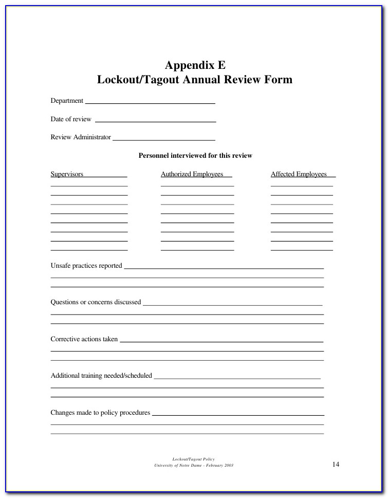Lockout Tagout Training Form