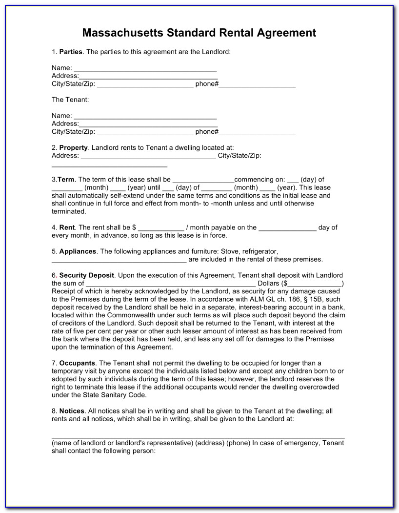 Ma Standard Residential Lease Form