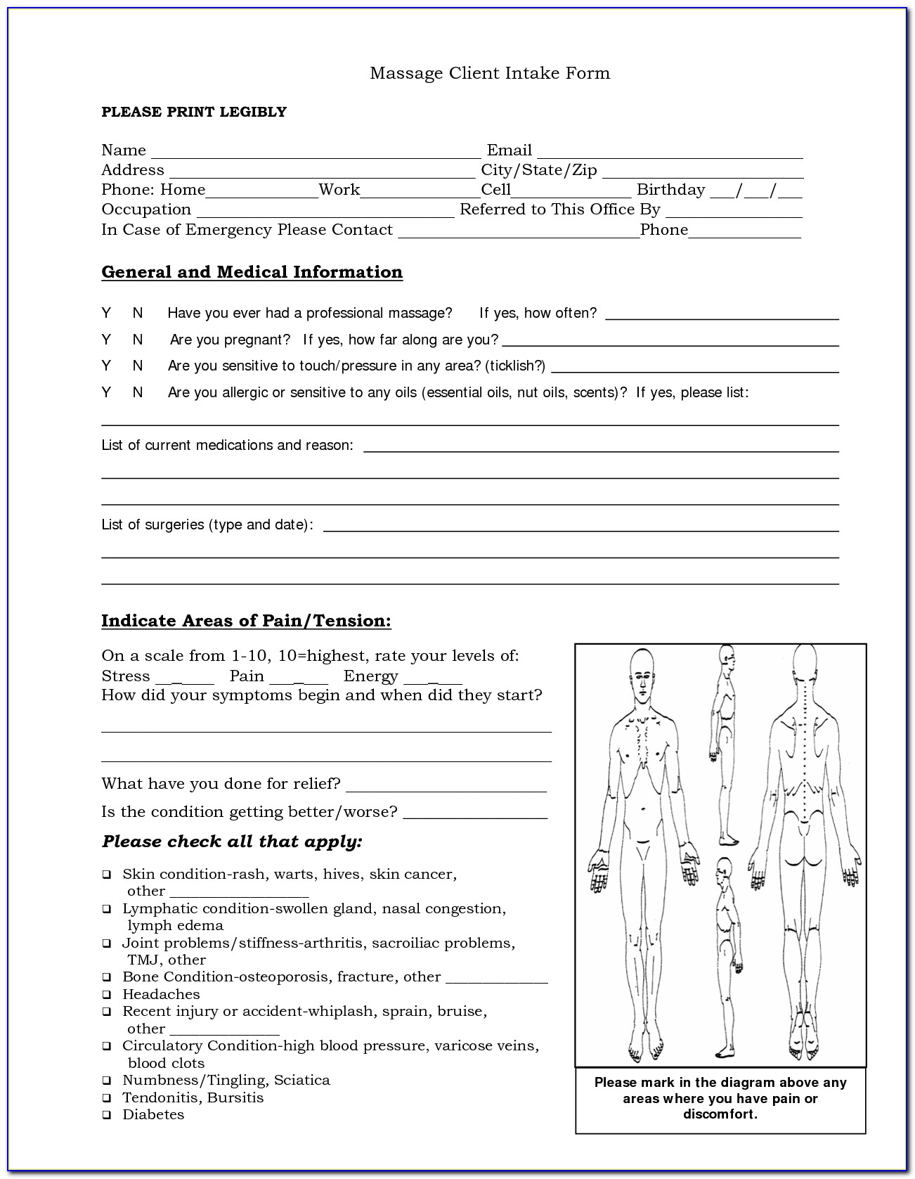 Massage Therapy Client Intake Forms Free