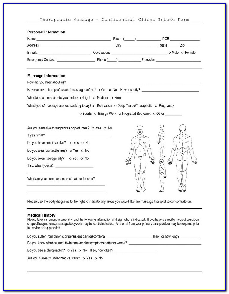 Massage Therapy Intake Form Body