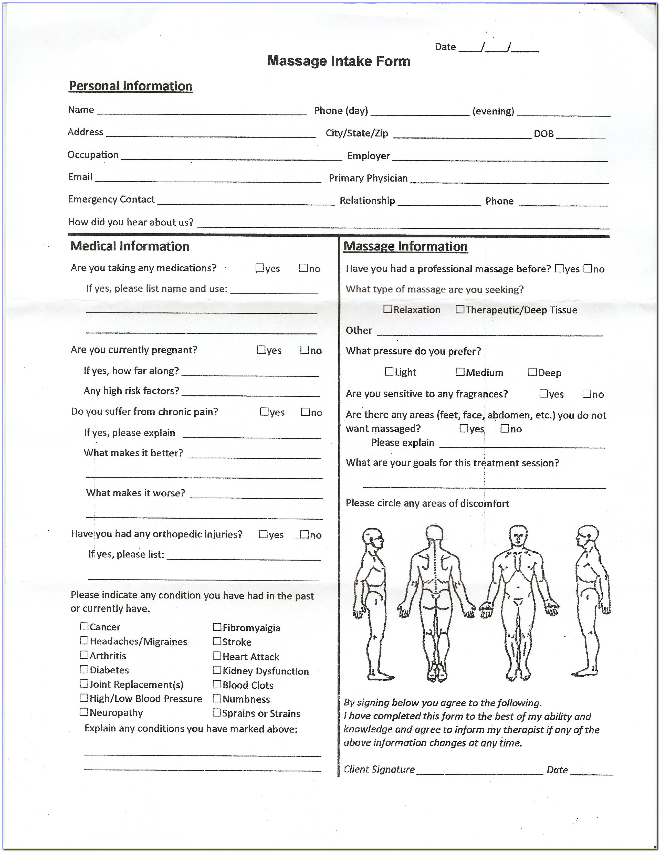Massage Therapy Intake Form Sample