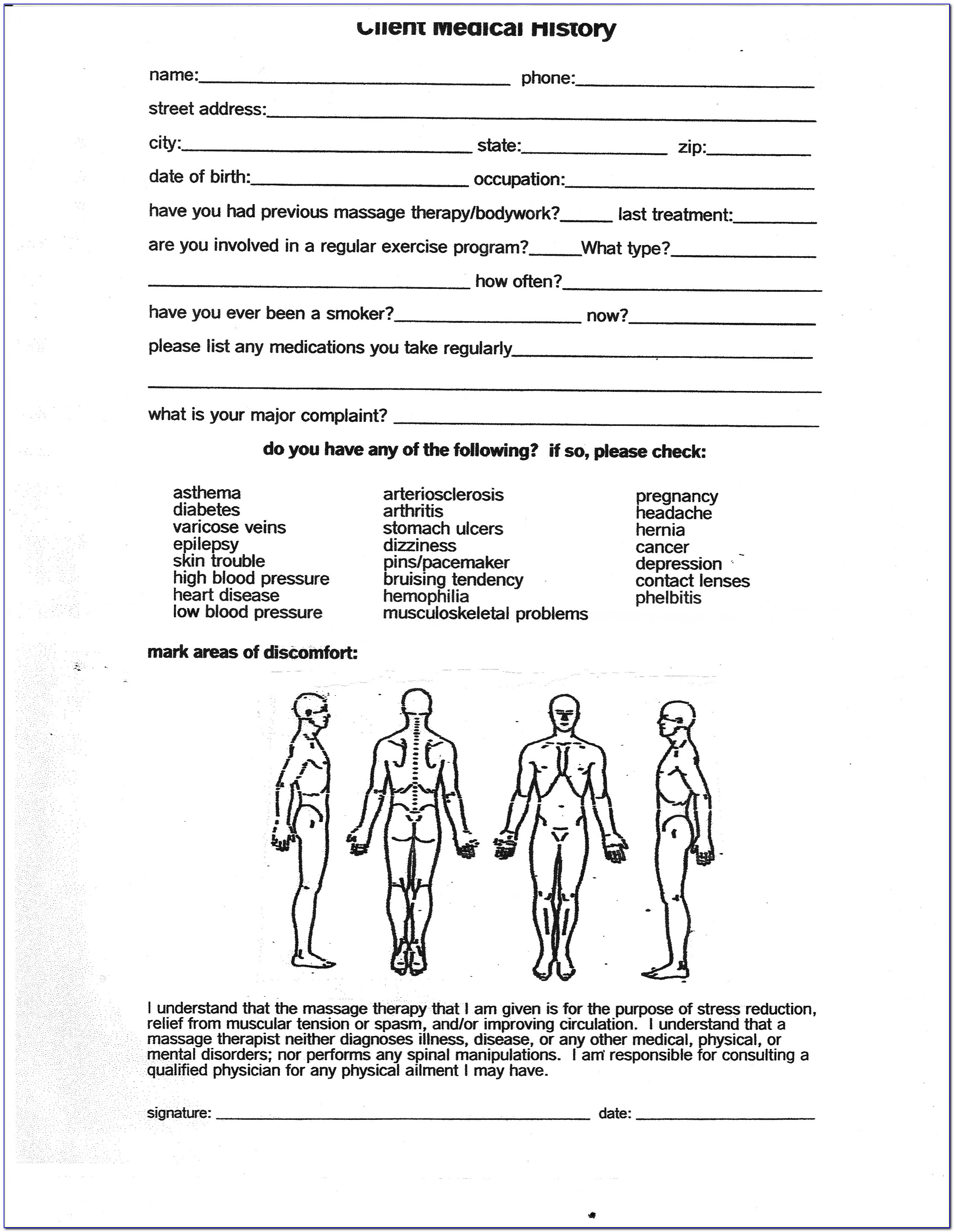 Massage Therapy Intake Form Word