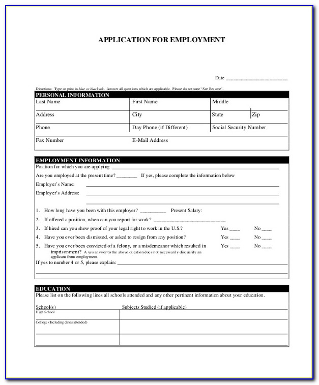 Blank Job Application Forms To Print