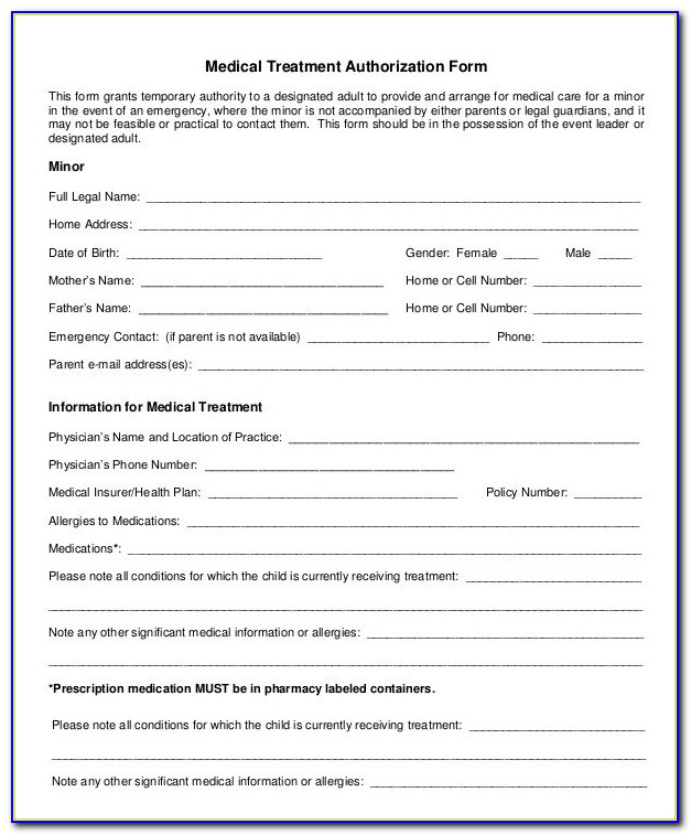 Medical Treatment Authorization And Consent Form Template