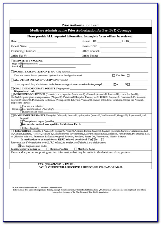 Medicare Part D Prior Authorization Form For Medications