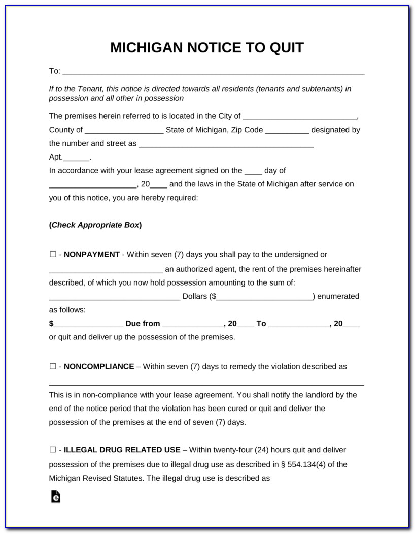 Michigan 30 Day Notice To Vacate Form