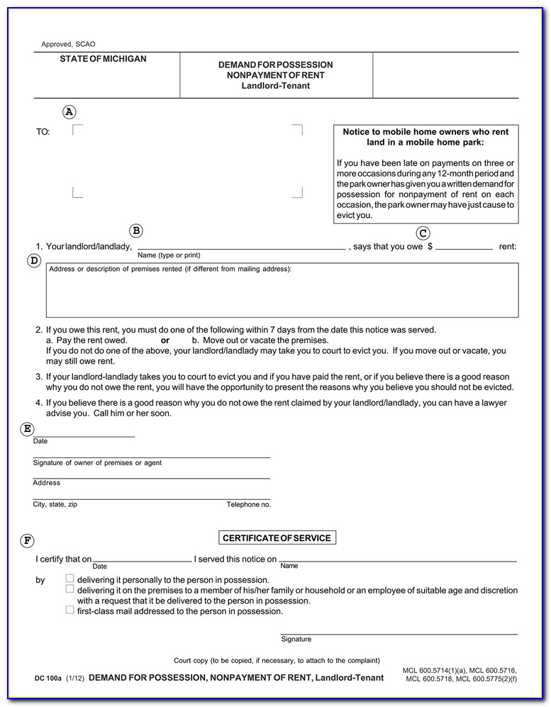 Michigan 7 Day Eviction Notice Form