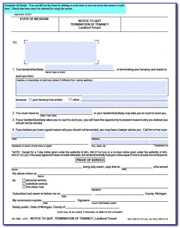 Michigan Notice To Vacate Forms