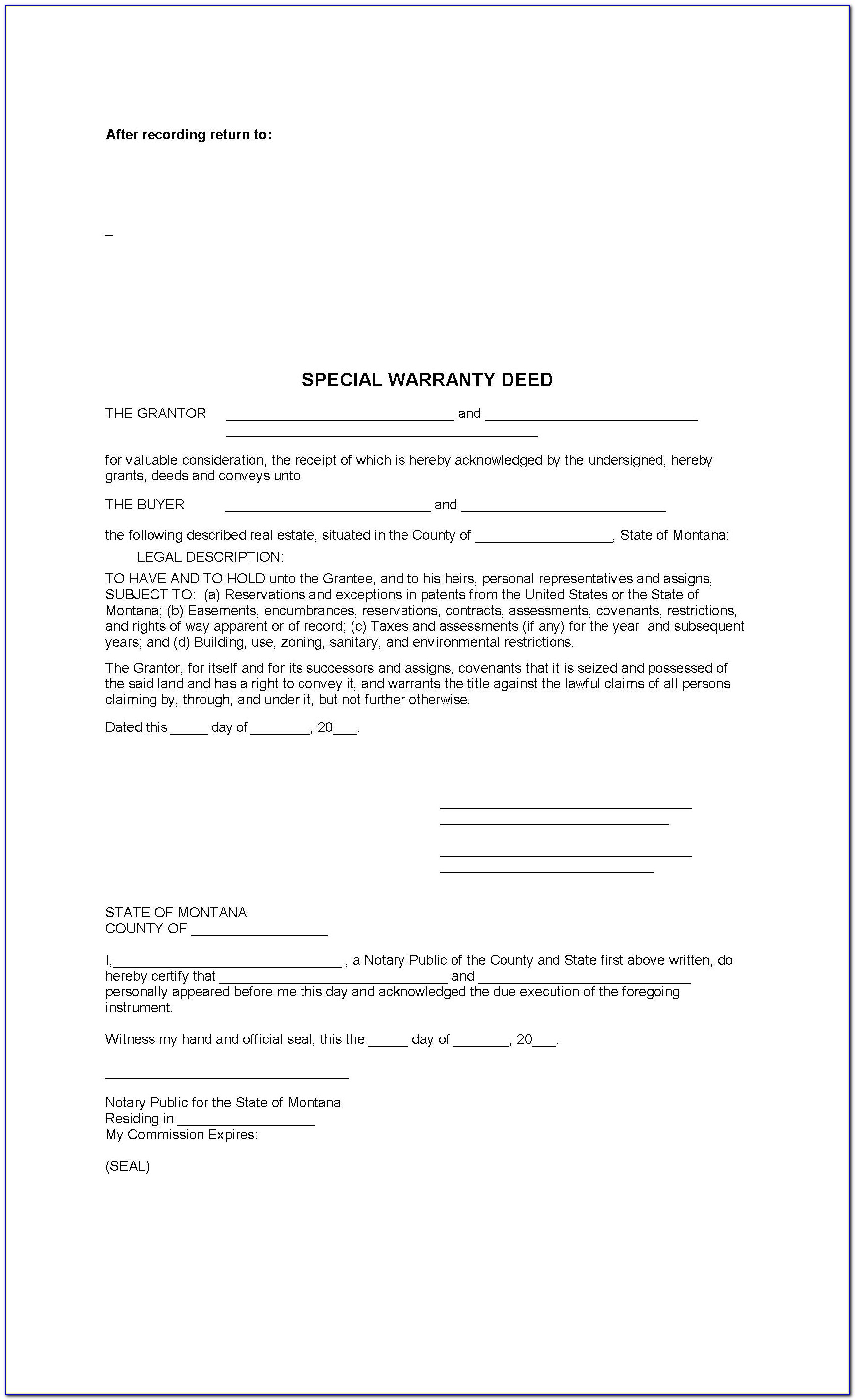 Montana Warranty Deed Form