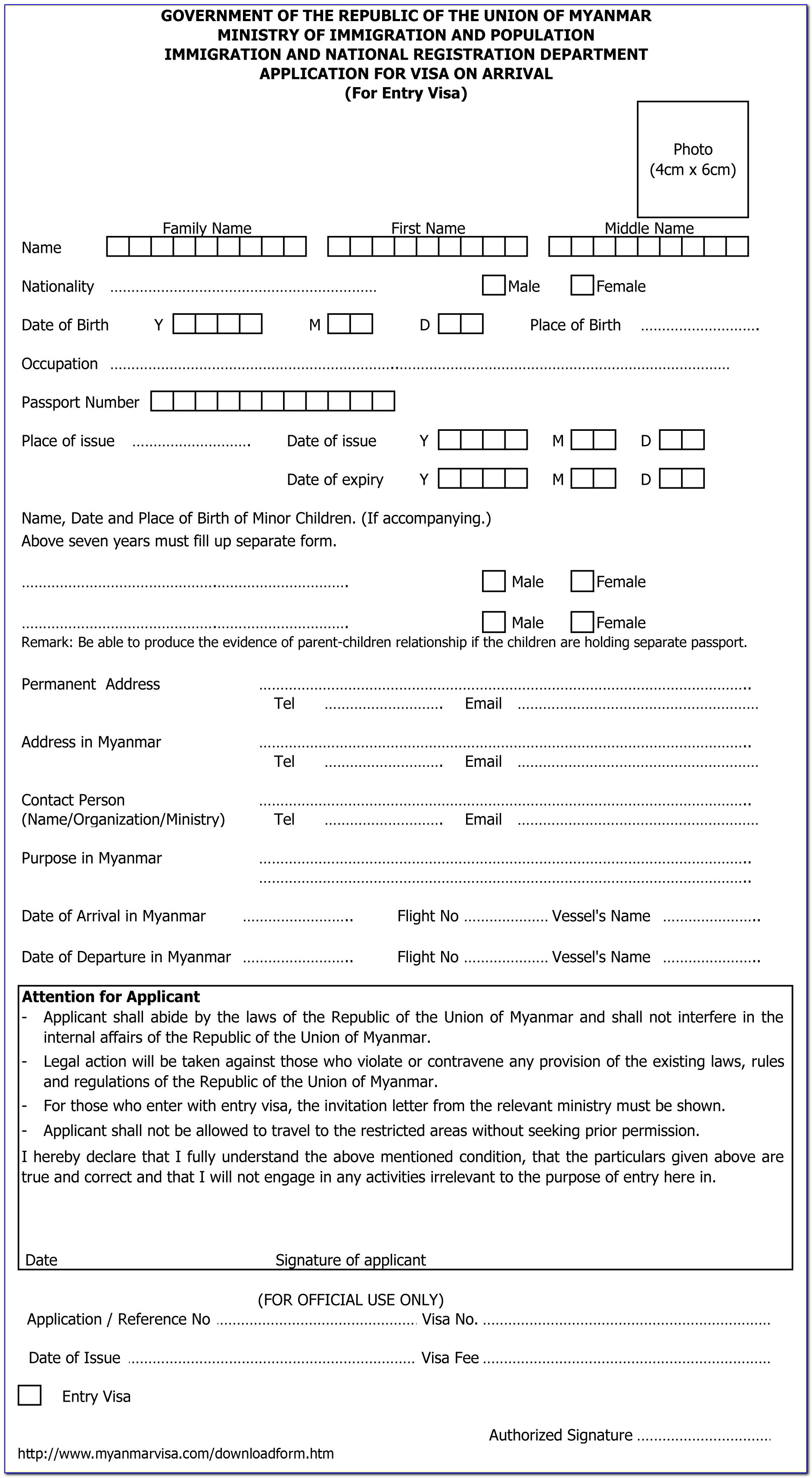 Myanmar Business Visa Application Form Pdf