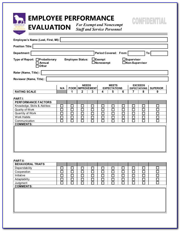 Naf Employee Performance Evaluation Form