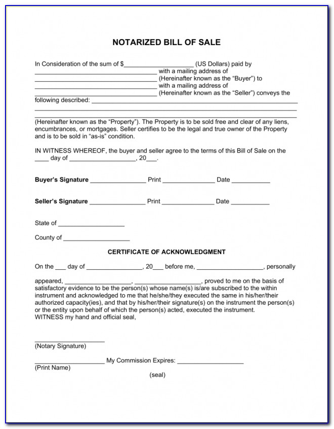 Free Notarized Bill Of Sale Form Pdf Word Eforms – Free Within Nc Notary Forms
