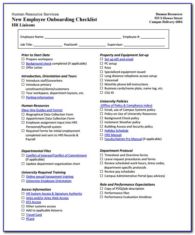 New Employee Onboarding Form Template