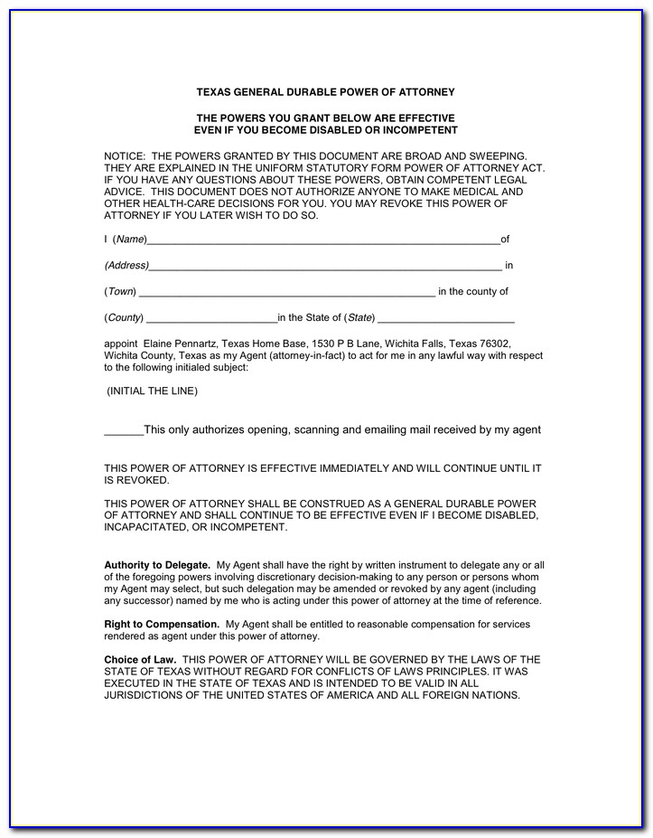 New Texas Statutory Durable Power Of Attorney Form
