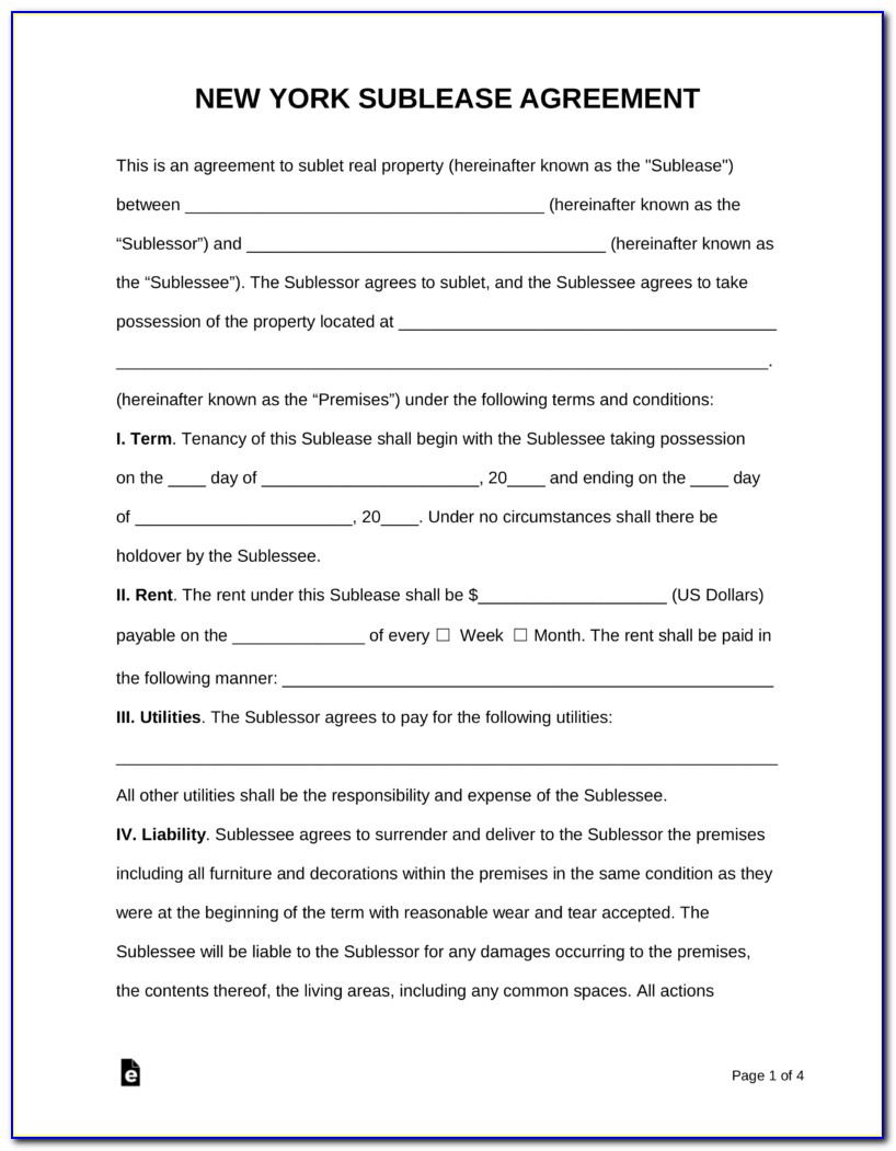 New York Sublease Agreement Form